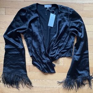 Brand New Women’s Wayf Satin and Feather Open Jacket Top